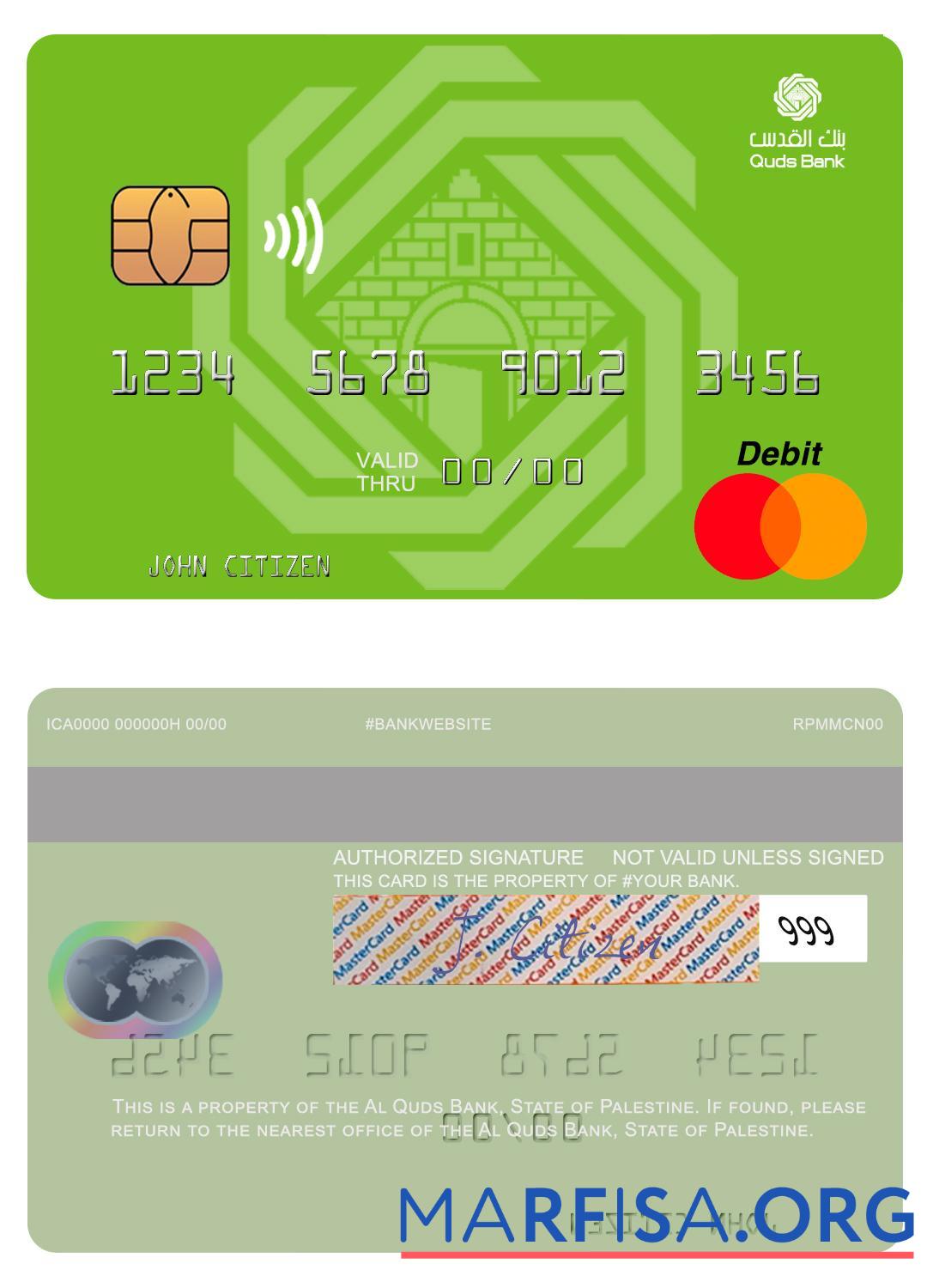 Blank Palestine Al Quds Bank mastercard download for verification